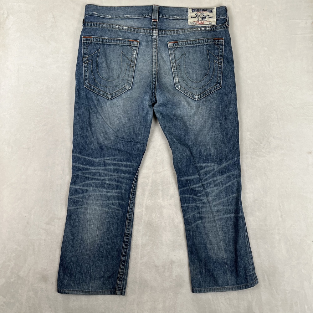 True Religion Straight No Flaps Jeans Mens 36x30 Blue Straight Denim Med Wash